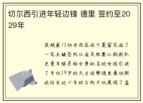 切尔西引进年轻边锋 德里 签约至2029年